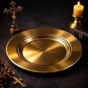 Gold Metal Dish Bowl Plate Collection Church Offering ALMS Religion 10”